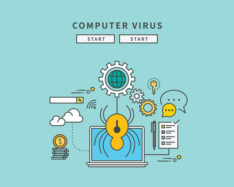简单的彩色线平面设计的计算机病毒，现代矢量插画
