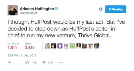 Arianna Huffington离开Huffpost推文