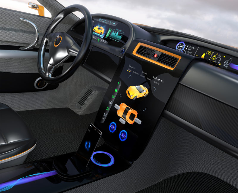 电动汽车中心显示界面概念。3 d渲染图像。